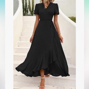 Long Sleeve Maxi Dress Swiss Dot A Line Dress